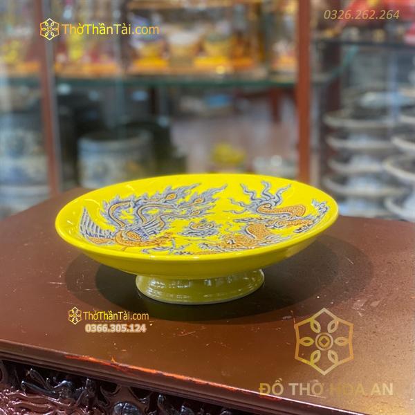 Mâm Bồng Thờ Men Vàng Hoàng Kim Đắp Nổi