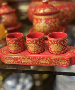 Khay Nước 3 Chén Sứ Gấm Đỏ