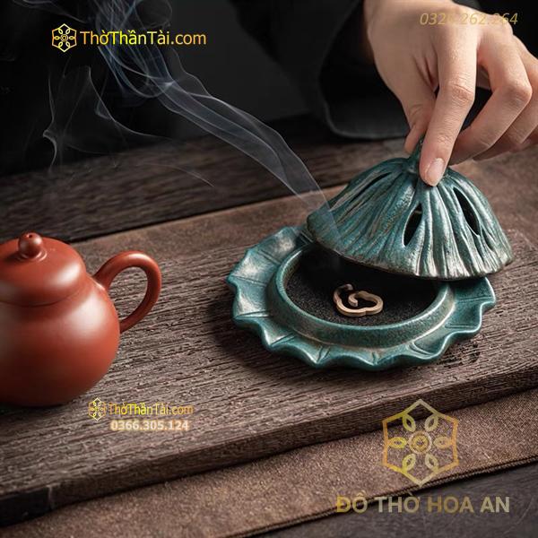 Đốt Trầm Gốm Sứ Tử Sa Lá Sen