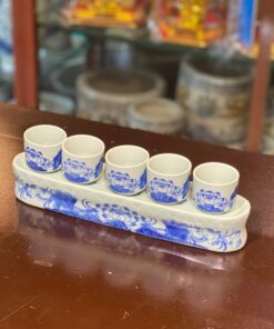 Kỷ/ Khay 5 Chén Nước Men Ngọc