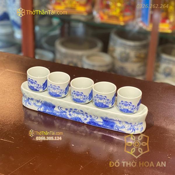 Kỷ/ Khay 5 Chén Nước Men Ngọc