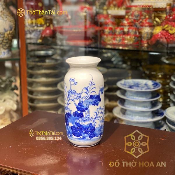 Lọ Hoa Dáng Phích Hoa Sen Men Trắng
