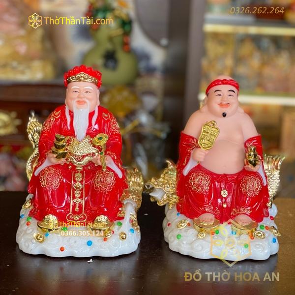 Tượng Thần Tài Thổ Địa Bột Đá Đỏ Ngồi Ngai Rồng