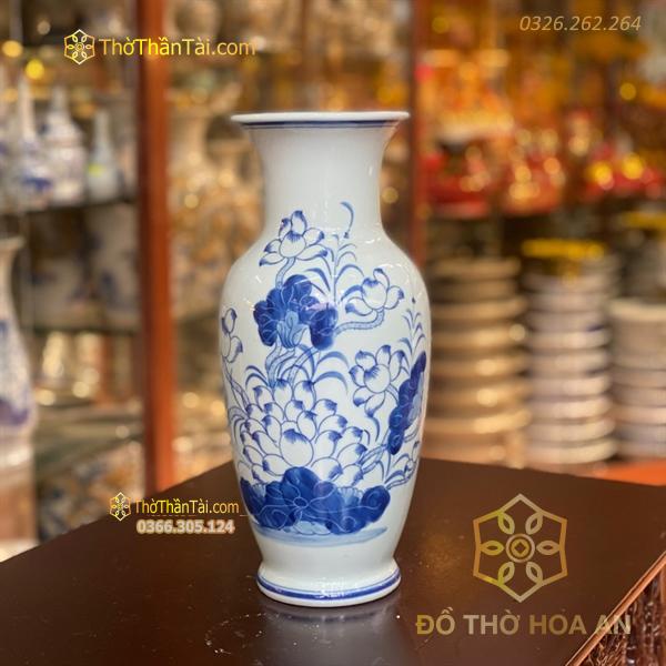 Lọ Hoa Dáng Lục Bình Hoa Sen Men Ngọc