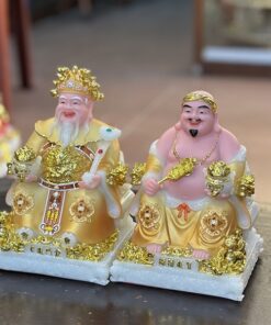 Tượng Thần Tài Thổ Địa Bột Đá Phú Quý Rồng Vàng Cam
