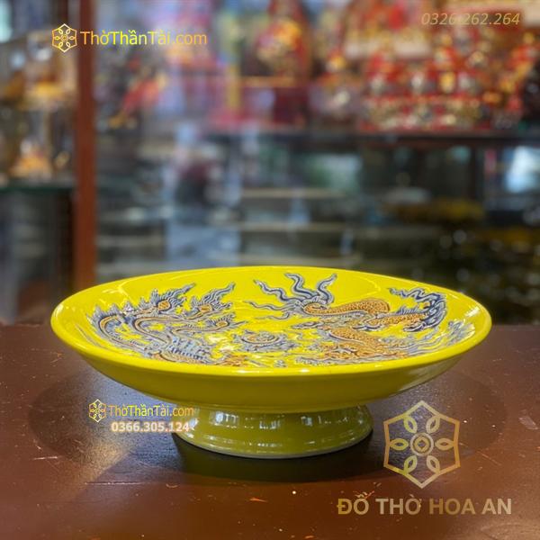 Mâm Bồng Thờ Men Vàng Hoàng Kim Đắp Nổi