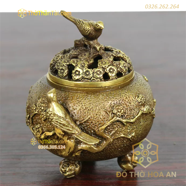 Đốt Trầm Đồng Vàng Hoa Mai Nắp Chim