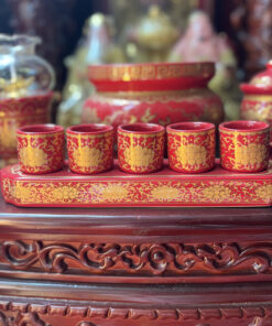 Khay Nước 5 Chén Sứ Gấm Đỏ
