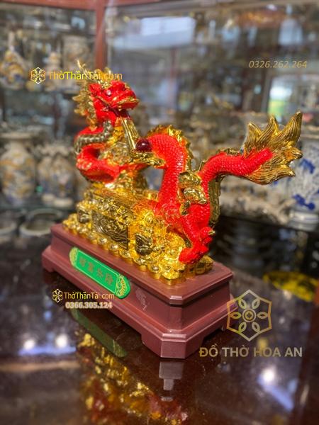Tượng Rồng Đỏ Cuộn Rương Vàng