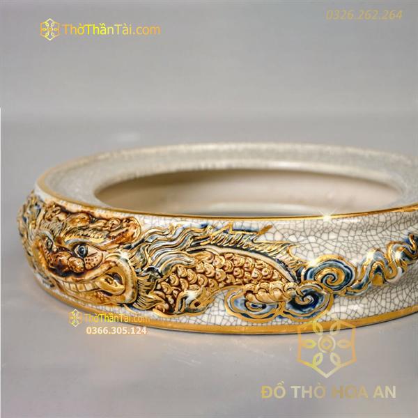 Chân Đế Bát Hương Men Rạn Vẽ Vàng 24K
