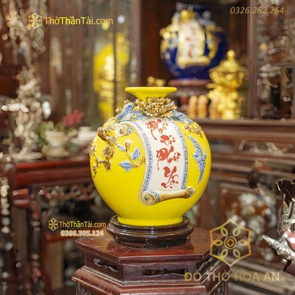 Bình Hút Lộc Cuốn Thư Phát Tài Phát Lộc Men Màu Đắp Nổi
