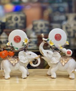 Cặp Voi May Mắn Tài Lộc Màu Trắng Ngà