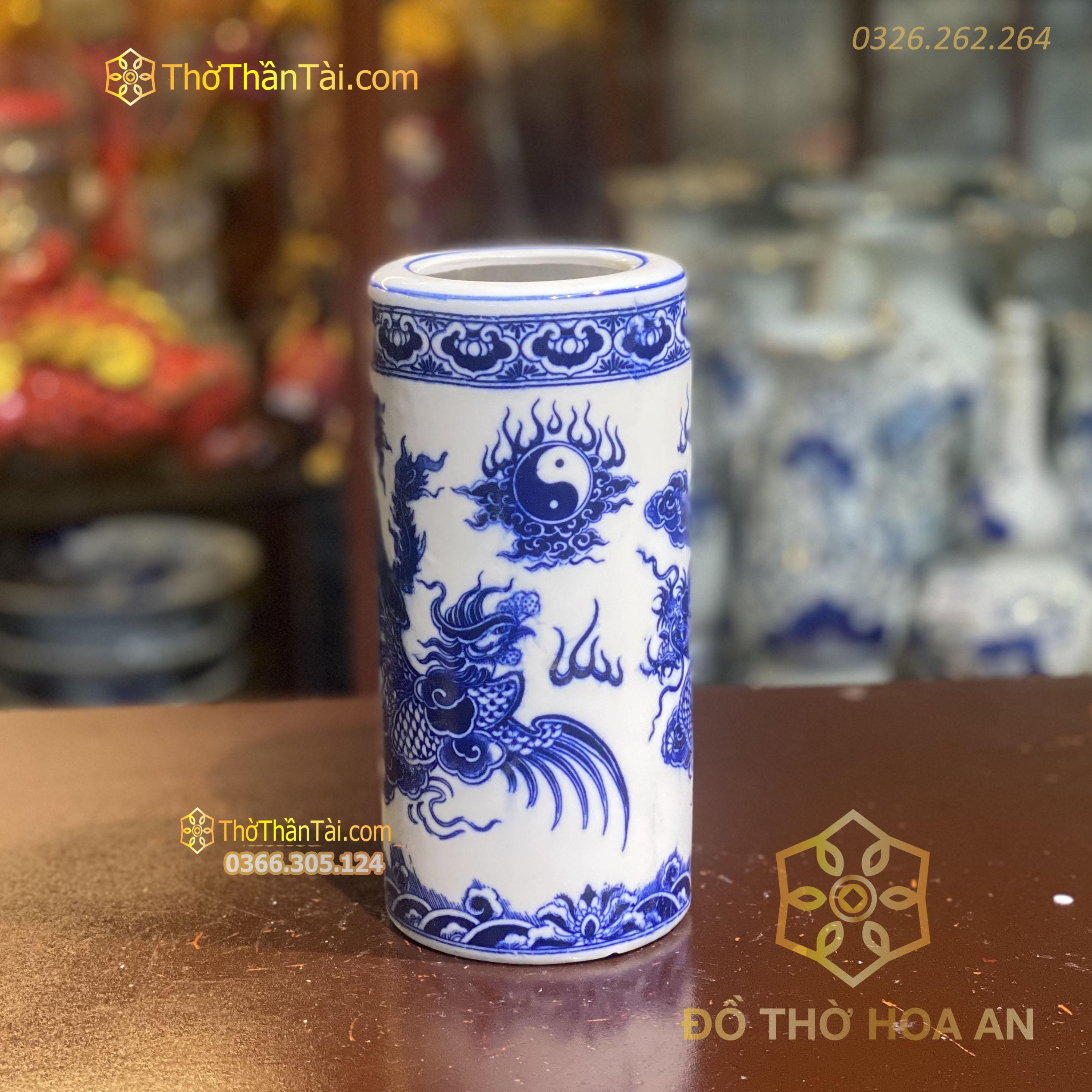 Ống Hương Rồng Men Trắng