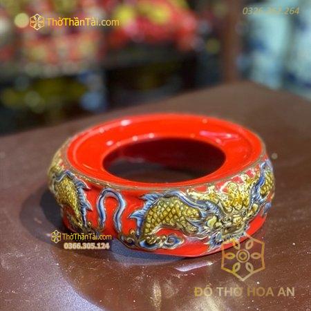 Chân Đế Bát Hương Sứ Đỏ Vẽ Vàng