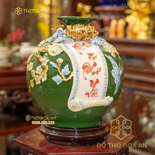 Bình Hút Lộc Cuốn Thư Phát Tài Phát Lộc Men Màu Đắp Nổi