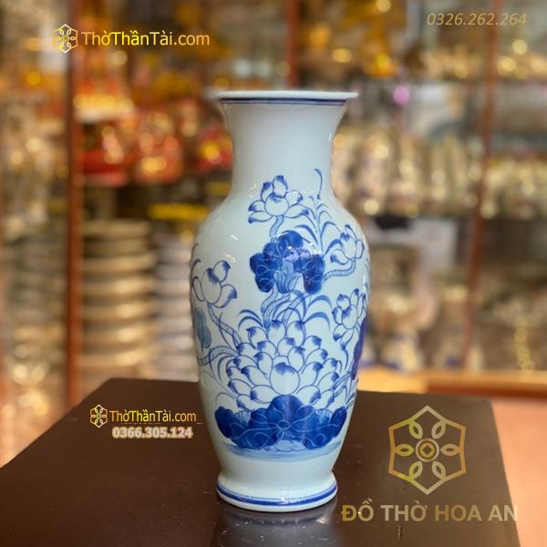 Lọ Hoa Dáng Lục Bình Hoa Sen Men Ngọc
