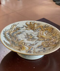 Mâm Bồng Thờ Men Rạn Vẽ Vàng 24k