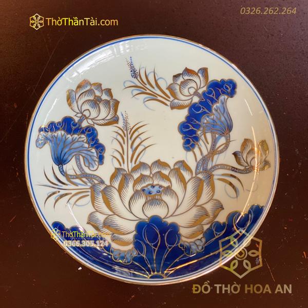 Mâm Bồng Men Lam Vẽ Vàng 24K