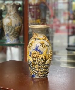 Lục Bình Men Rạn Đắp Nổi Công Đào