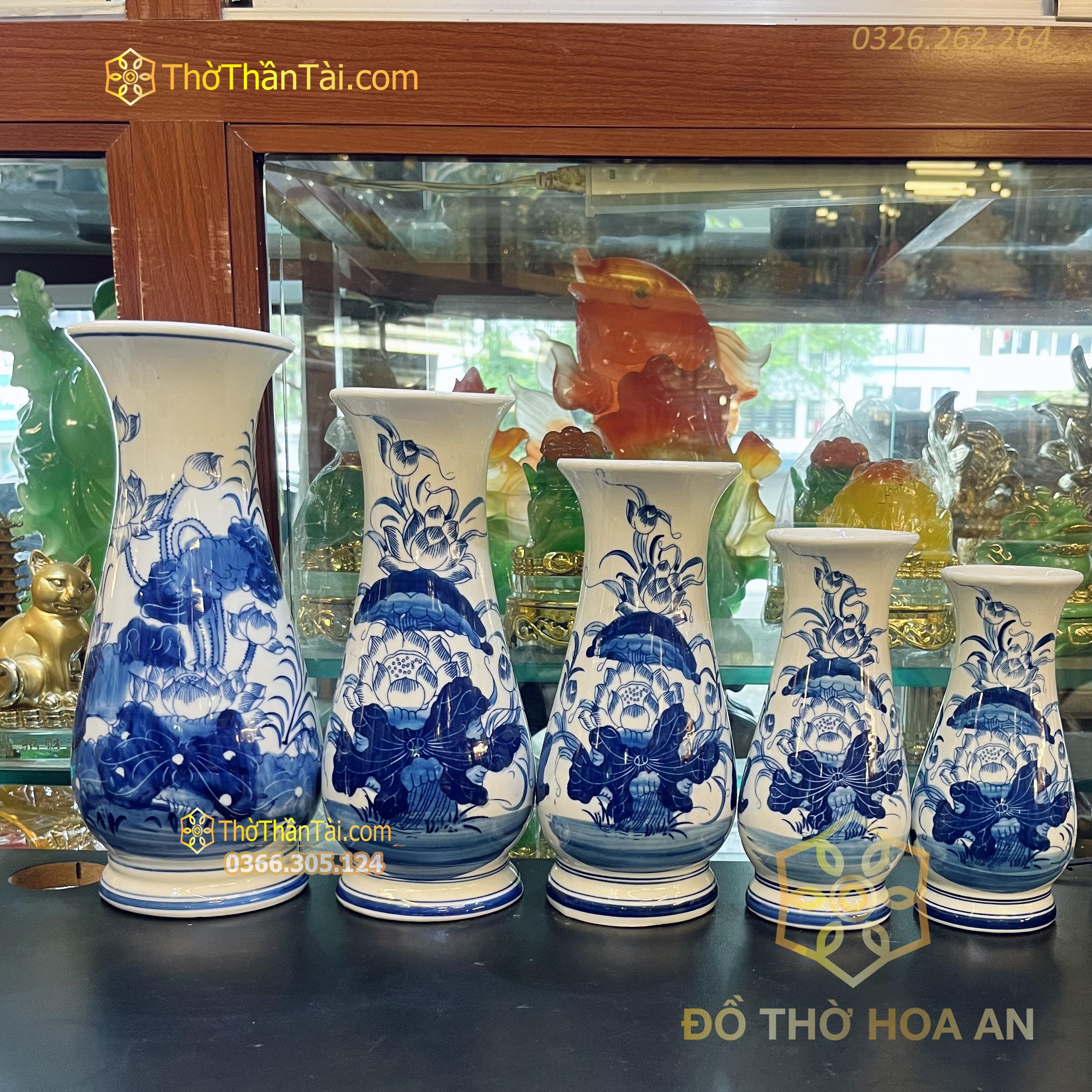 Lọ Hoa Dáng Huệ Hoa Sen Men Trắng
