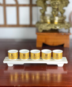 Khay/ Kỷ 5 Chén Sứ Bát Nhã Tâm Kinh Vàng
