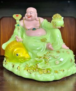 Tượng Phật Di Lặc Cá Bột Đá Xanh Ngọc