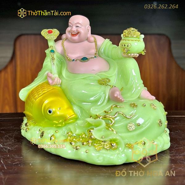 Tượng Phật Di Lặc Cá Bột Đá Xanh Ngọc