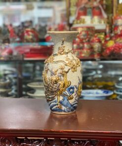 Lọ Hoa Lục Bình Công Danh Phú Quý Men Rạn Vẽ Vàng 24K