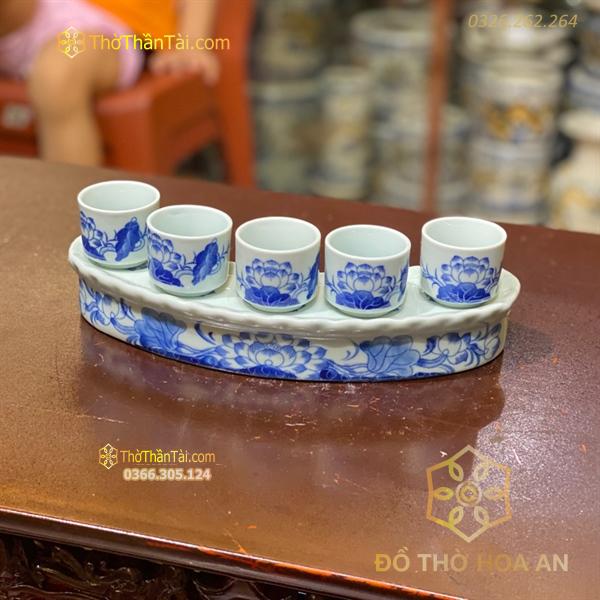 Kỷ/ Khay 5 Chén Nước Men Ngọc