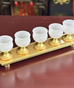 Khay 5 Chén Lưu Ly Trắng Bọc Đồng