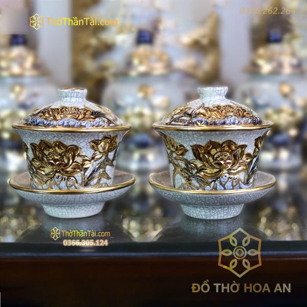 Bát Sâm Men Rạn Vẽ Vàng 24K