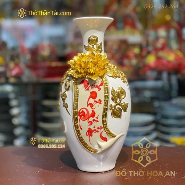 Bảo Bình Vinh Hoa Phú Quý Màu Trắng Dát Vàng
