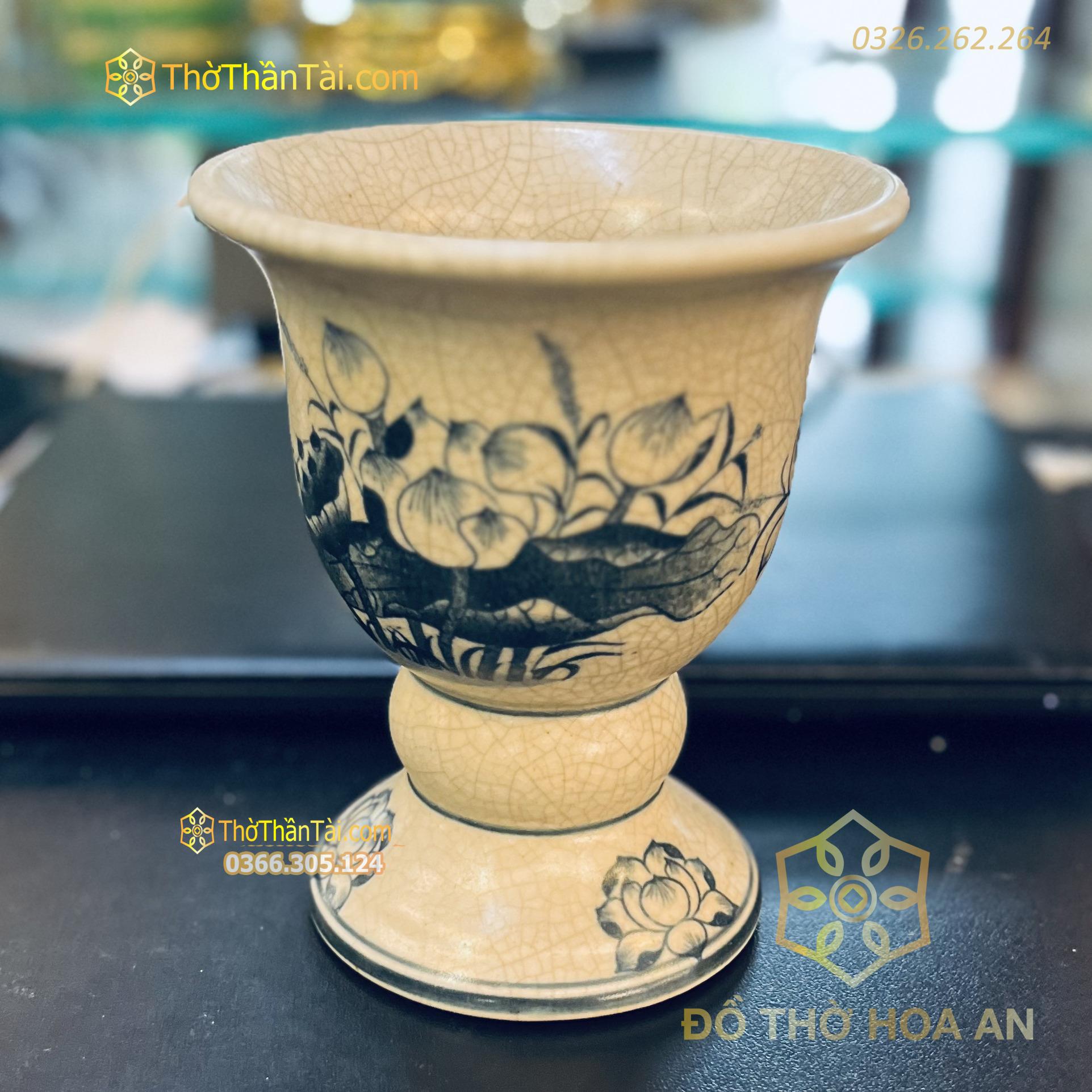 Ly Đựng Phật Thủ Men Rạn Vẽ