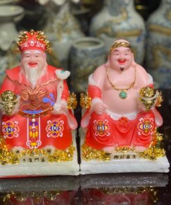 Tượng Thần Tài Thổ Địa Phú Quý Bột Đá Đỏ Cam