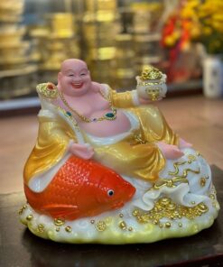 Tượng Phật Di Lặc Cá Bột Đá Vàng