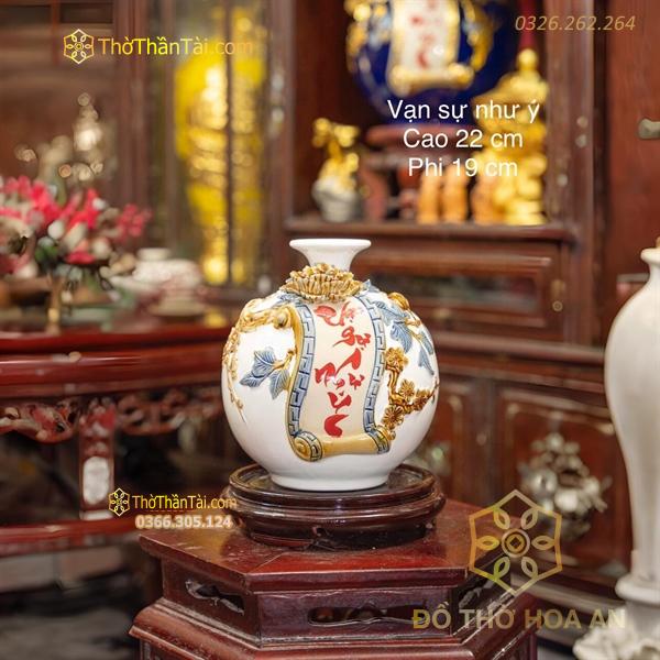 Bình Hút Lộc Cuốn Thư Vạn Sự Như Ý Men Đắp Nổi