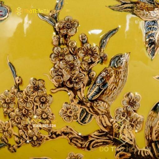 Bình Hút Lộc Công Đào Men Vàng Đắp Nổi Vẽ Vàng 24K H28