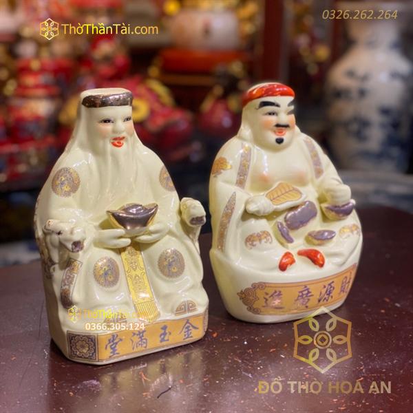 Tượng Thần Tài Thổ Địa Sứ Men Vàng Ngà Bát Tràng