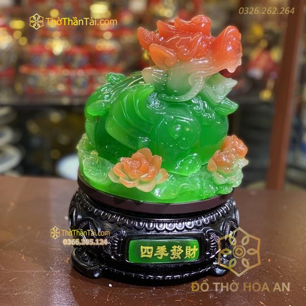 Tỳ Hưu Tọa Hoa Phong Thuỷ Xoay Đế Gỗ Xanh