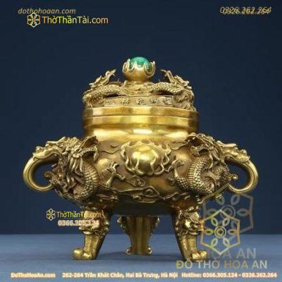 Đốt Trầm Rồng Cầm Ngọc Bích Vàng