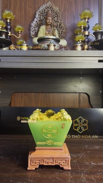 Bồn Tụ Bảo Chiêu Tài Vuông Bột Đá Xanh