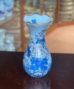 Lọ Hoa Miệng Loe Men Lam Vẽ Vàng 24K