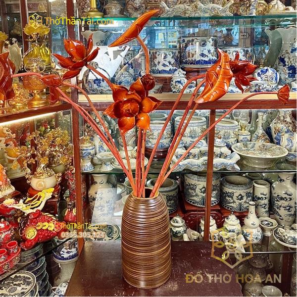 Cành Hoa Sen Gỗ Mít Màu Cánh Gián