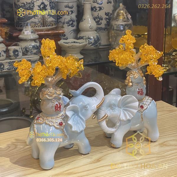 Tượng Voi Phong Thủy Màu Xanh Ngọc Kim Tiền