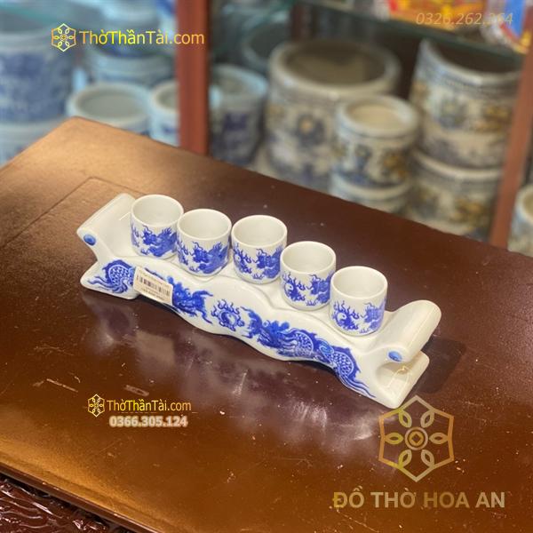 Kỷ Ngai 5 Chén Men Lam