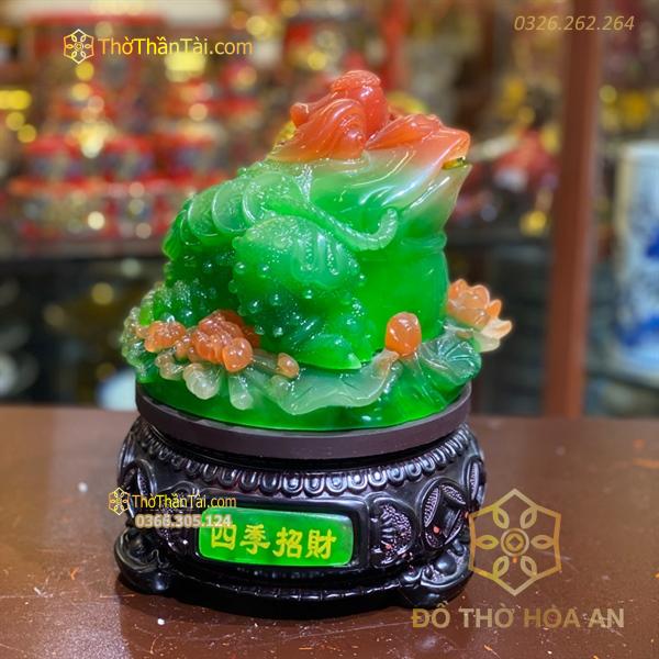 Cóc Thiềm Thừ Tọa Hoa Phong Thuỷ Xoay Đế Gỗ Xanh