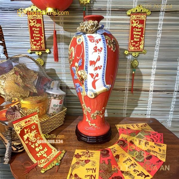 Mai Bình Vạn Sự Như Ý Men Màu Đắp Nổi