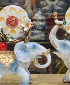 Cặp Voi May Mắn Tài Lộc Màu Xanh Nhạt