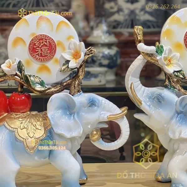 Cặp Voi May Mắn Tài Lộc Màu Xanh Nhạt