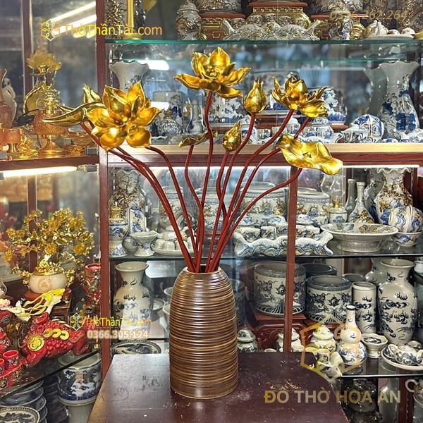 Cành Hoa Sen Gỗ Mít Sơn Son Thếp Vàng